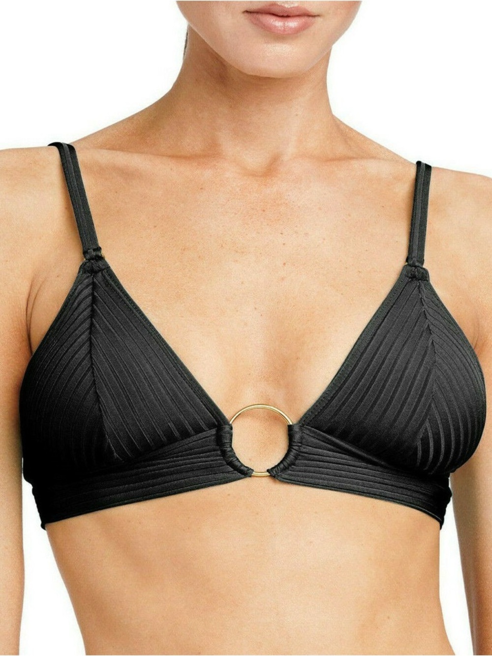Robin Piccone Black Yasmine Halter Ring Bikini Top XS NWT